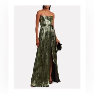 Johnathan SIMKHAI Metal Plisse Strapless Gown Green size 8 $998